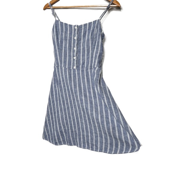 Hollister Blue White Stripe Button Front Linen Smocked Back Mini Dress Women's M - Picture 6 of 16